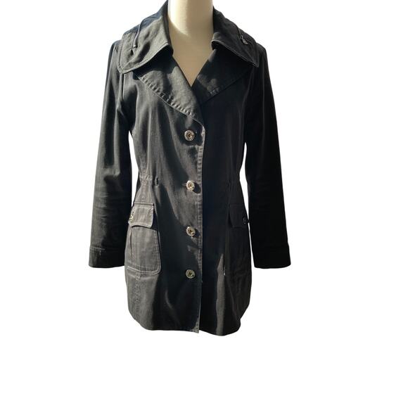 Guess Black Trench Coat Size Petite Medium - Picture 1 of 12